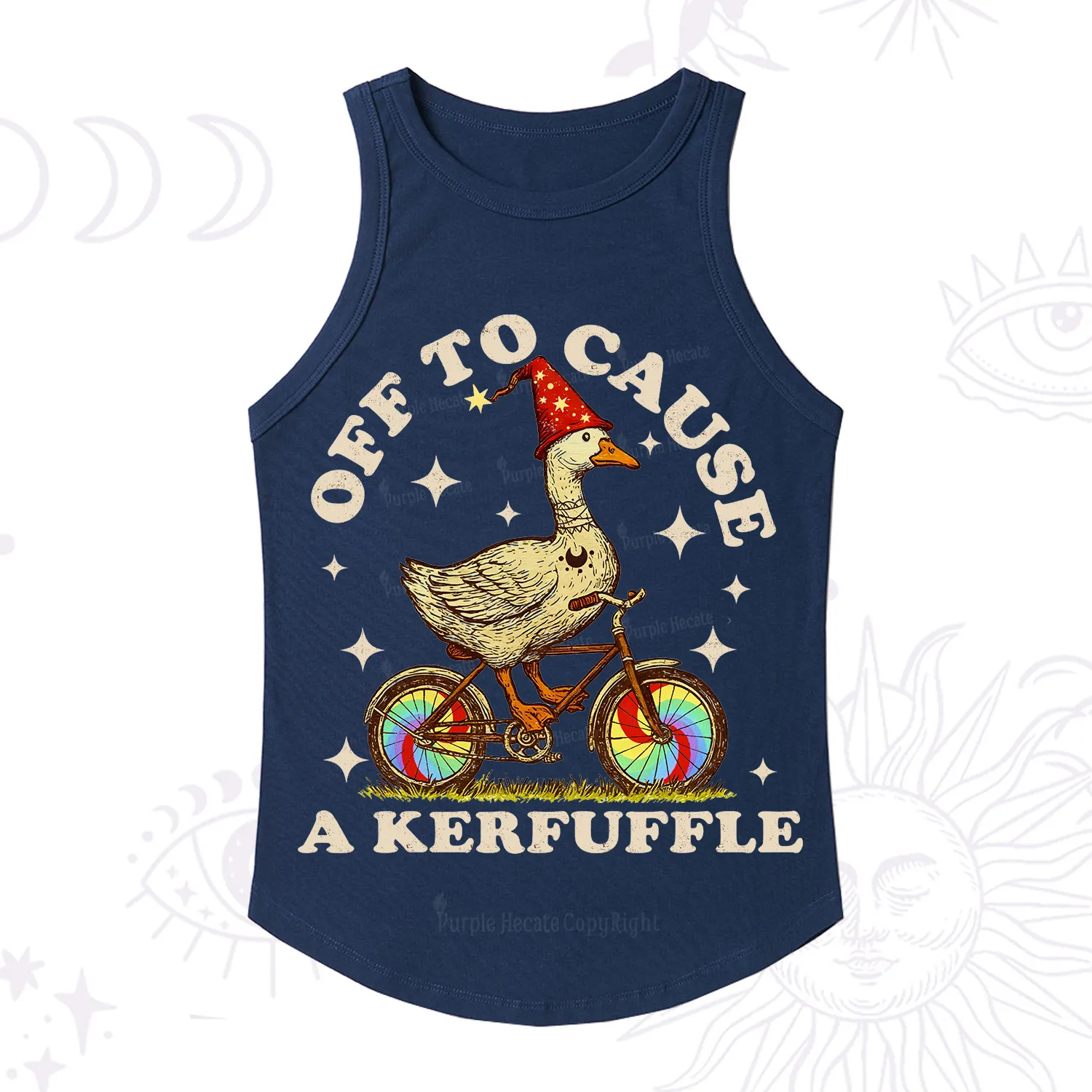 Purplehecate Off to Cause a Kerfuffle Goose Racerback Tank Top