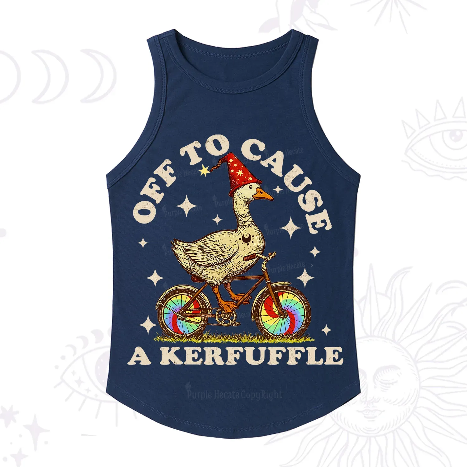 Purplehecate Off to Cause a Kerfuffle Goose Racerback Tank Top