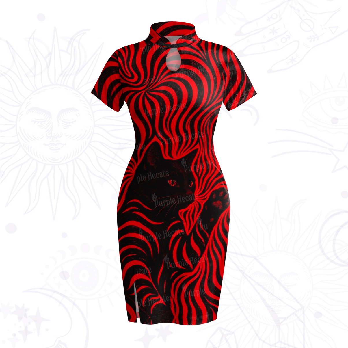 Purplehecate Psychedelic Cat Velvet Bodycon Dress