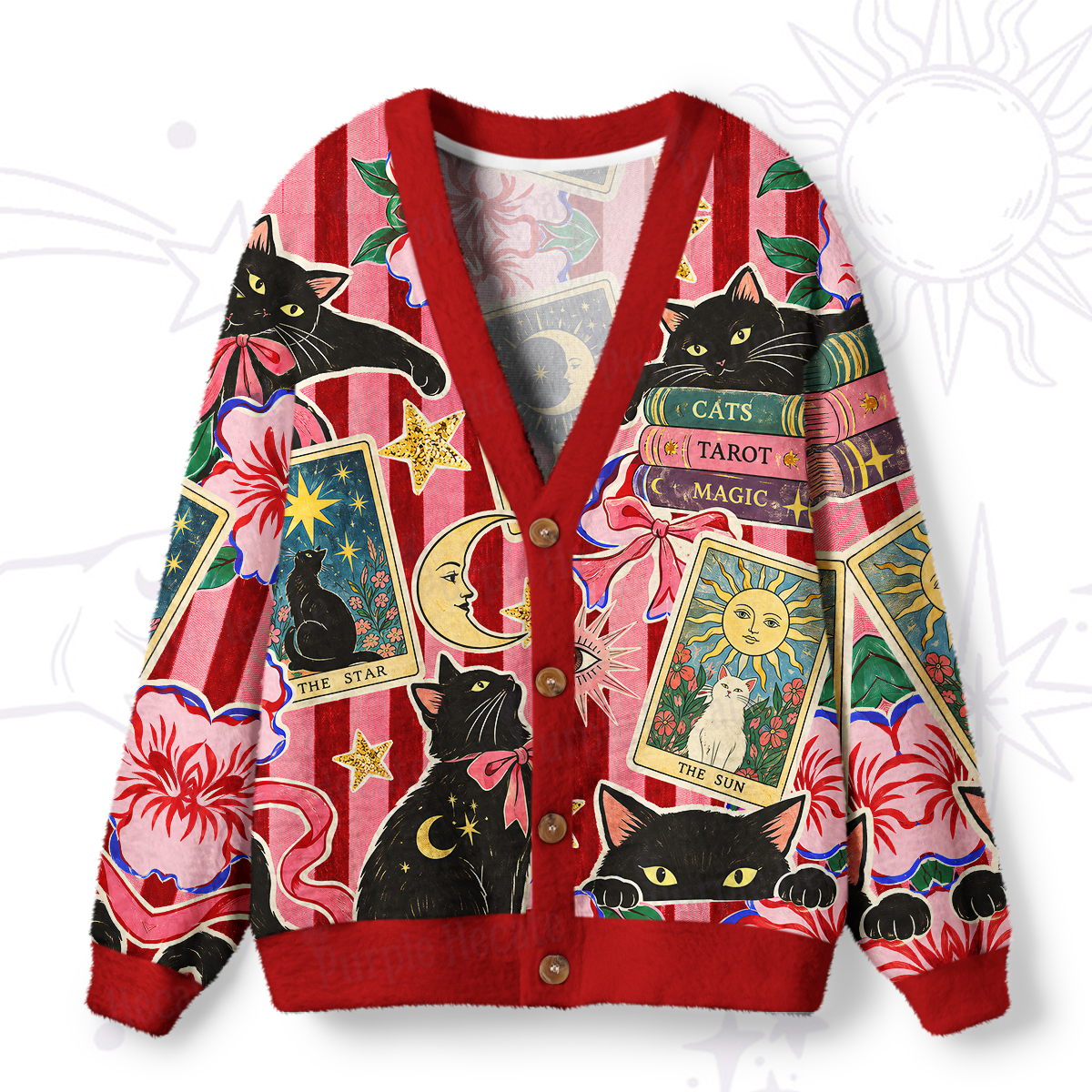 Purplehecate Cat Tarot Ugly Cardigan Sweaters