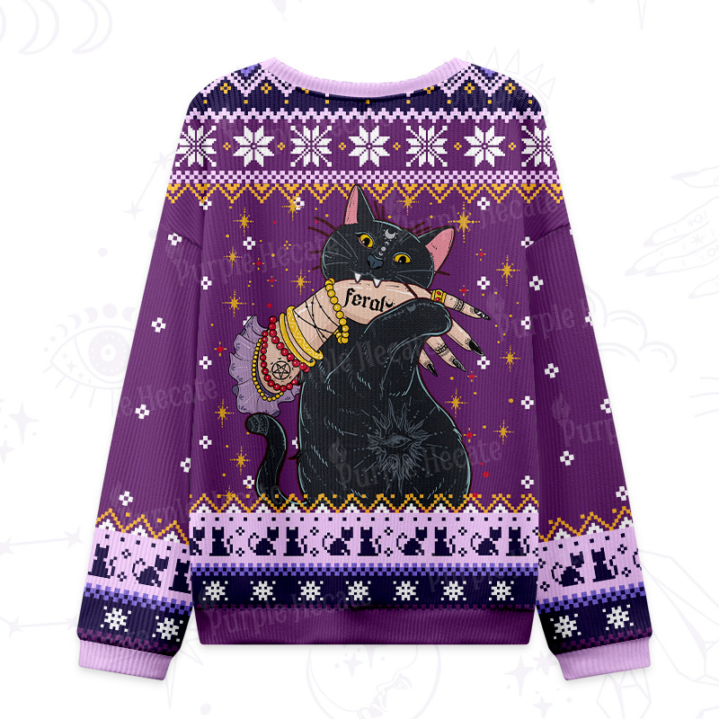 Purplehecate Feral Cat Ugly Christmas Sweatshirts