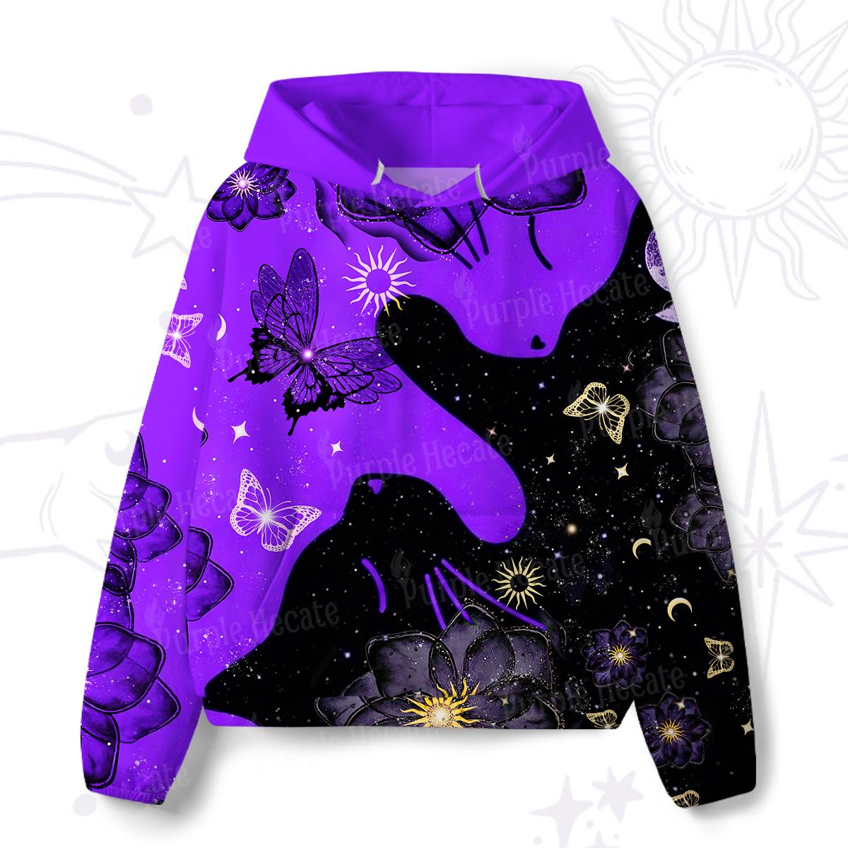 Purplehecate Starlit Cats & Butterflies All-Over Print Hoodie