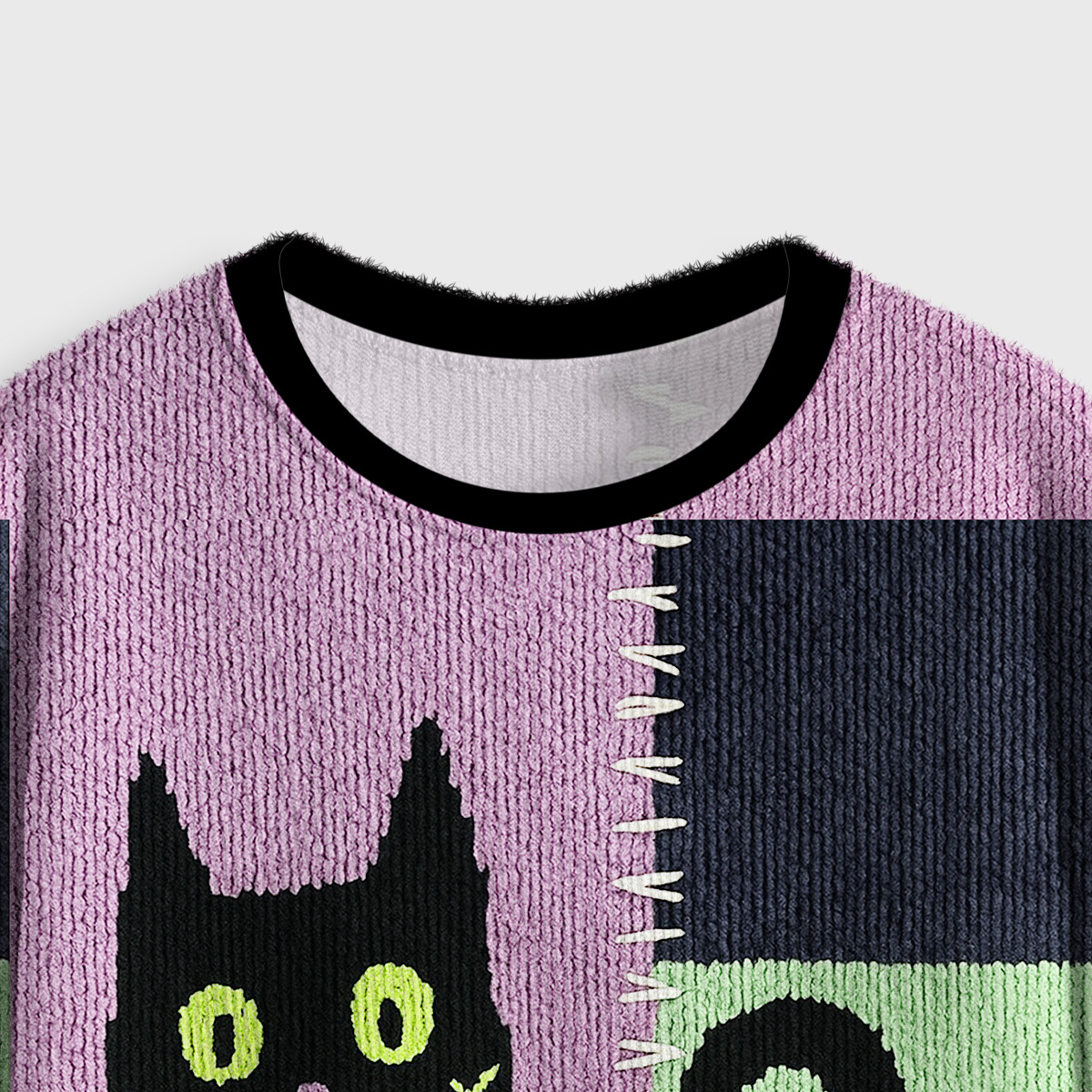 Purplehecate Monster Black Cat Crop Fuzzy Ugly Sweatshirt