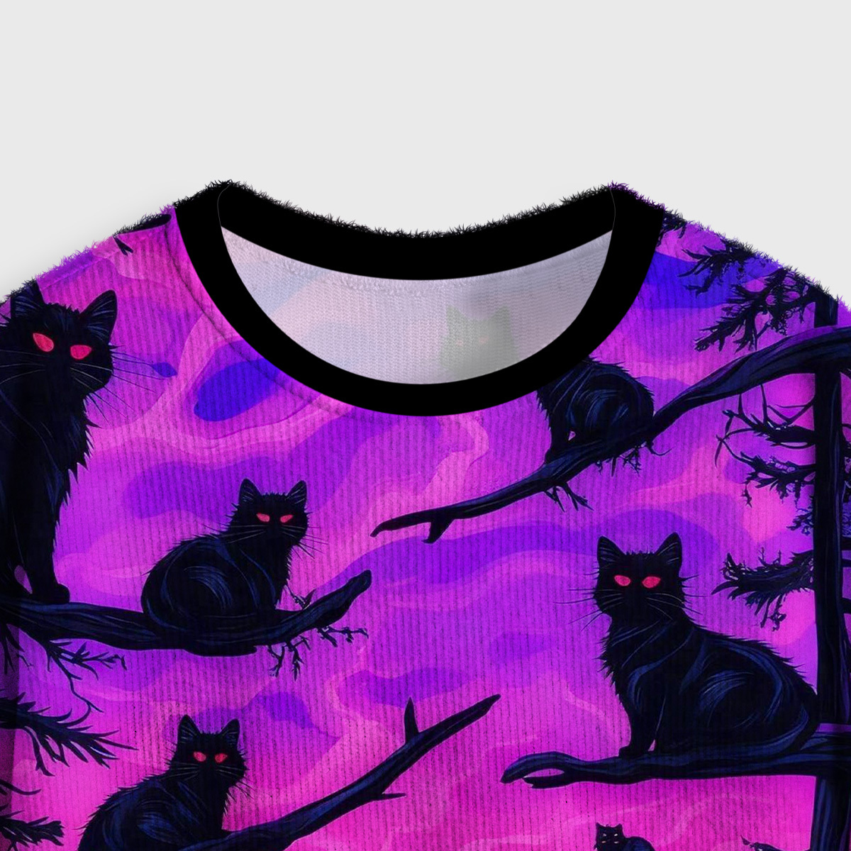 Purplehecate Twilight Forest Guardian Cat Crop Fuzzy Ugly Sweatshirt