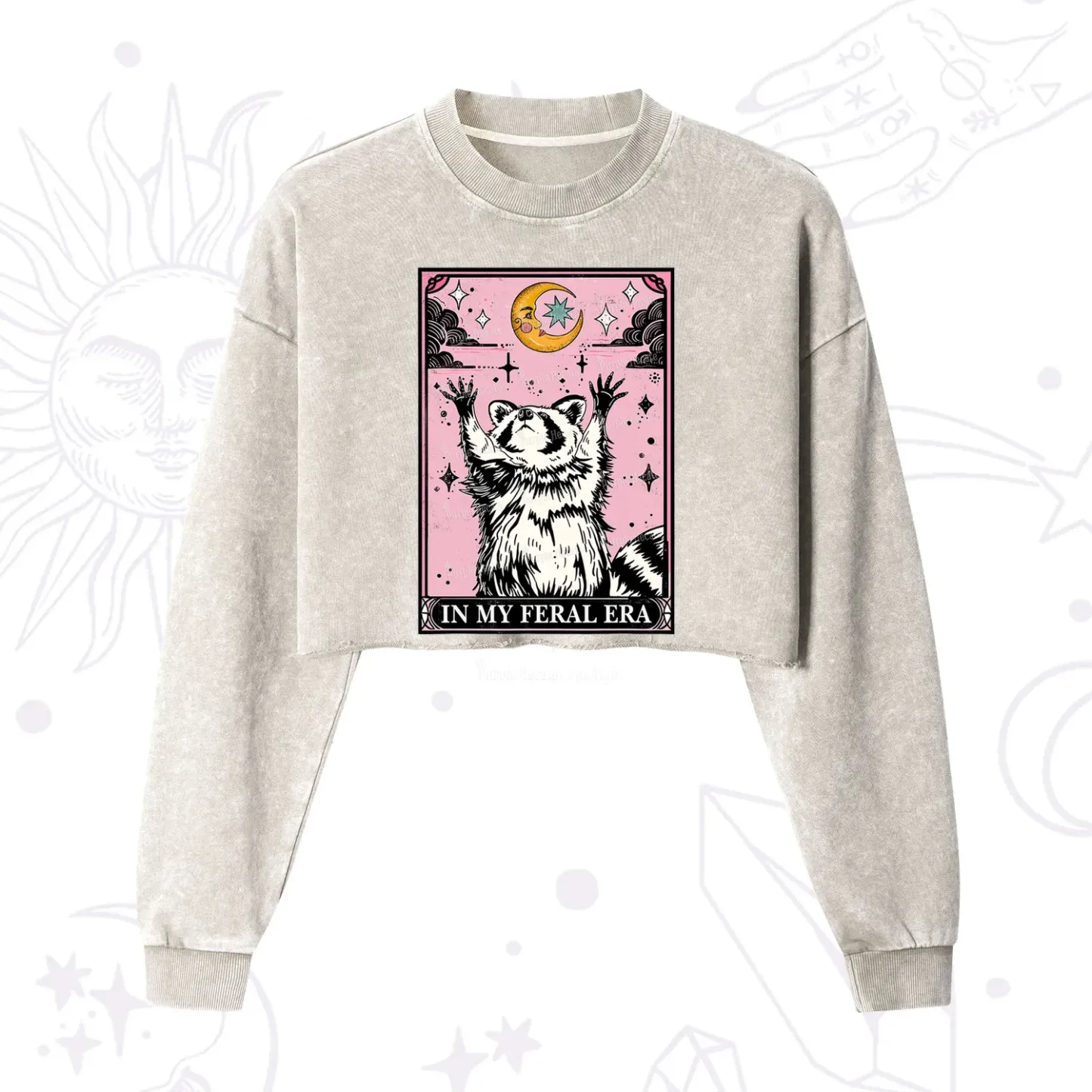 Purplehecate The In My Feral Era Tarot Raccoon Cropped Washed Sweatshi
