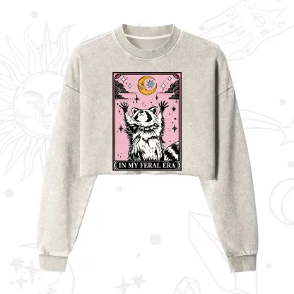 Purplehecate The In My Feral Era Tarot Raccoon Cropped Washed Sweatshirt