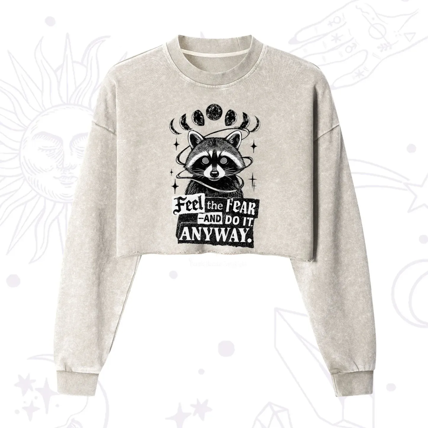 Purplehecate Feel The Fear And Do It Anyway Raccoon Cropped Washed Sweatshirt
