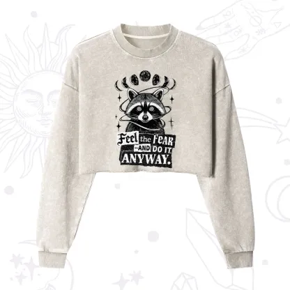 Purplehecate Feel The Fear And Do It Anyway Raccoon Cropped Washed Sweatshirt