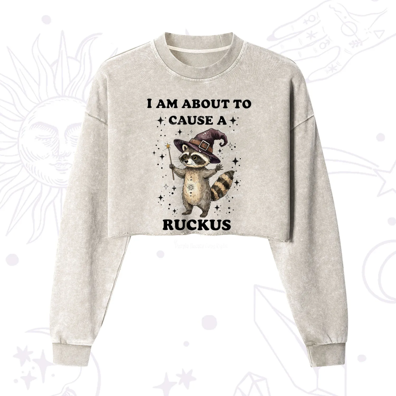 Purplehecate I Am About To Cause A Ruckus Cropped Washed Sweatshirt