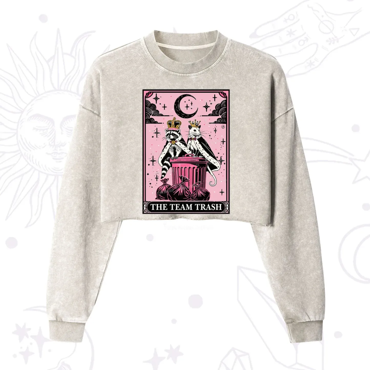 Purplehecate The Trash Kingdom's Tarot Opossum and Raccoon Cropped Washed Sweatshirt