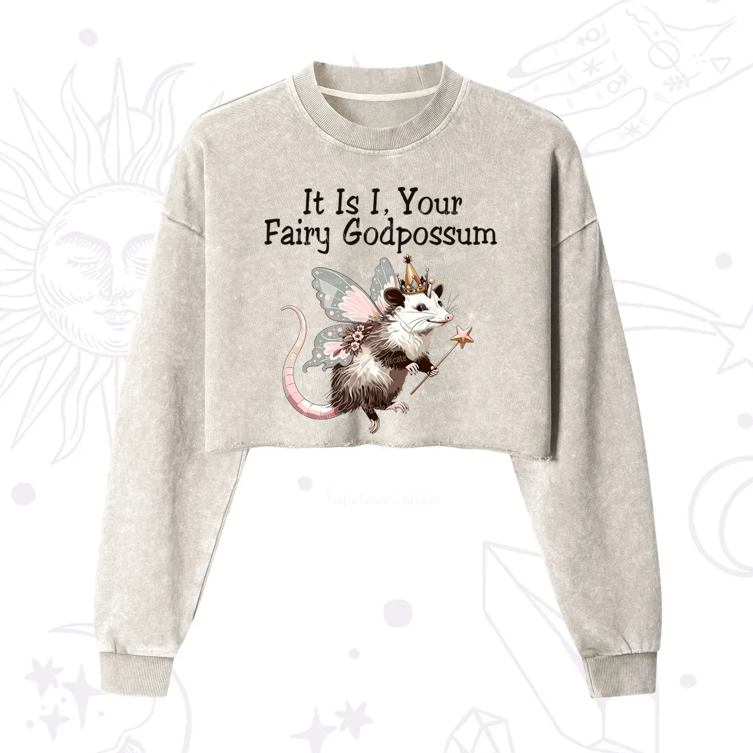 Purplehecate It Is I Your Fairy Godpossum Cropped Washed Sweatshirt