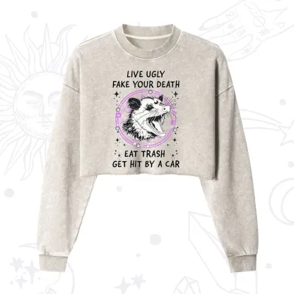 Purplehecate Live Ugly Fake Your Death Cropped Washed Sweatshirt