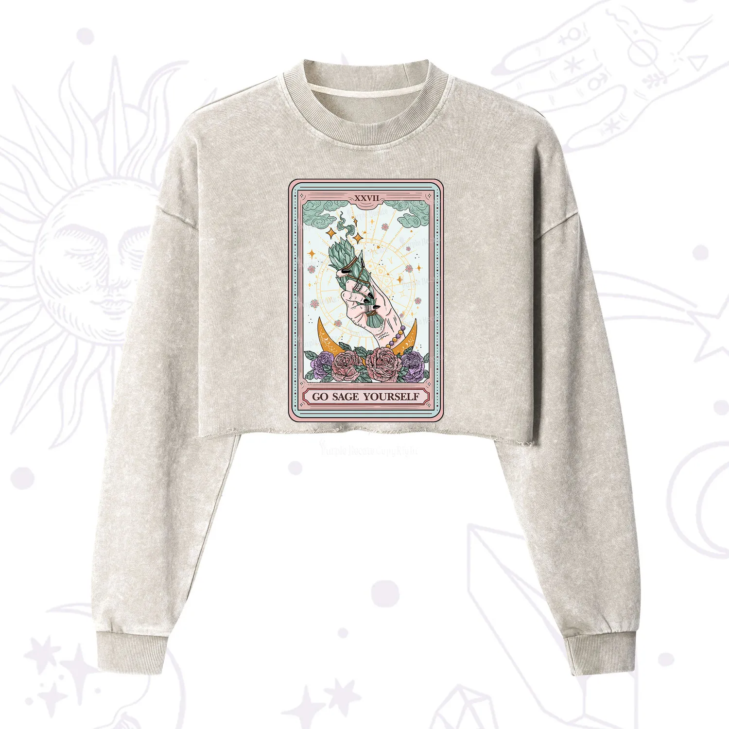 Purplehecate The Go Sage Yourself Tarot Cropped Washed Sweatshirt