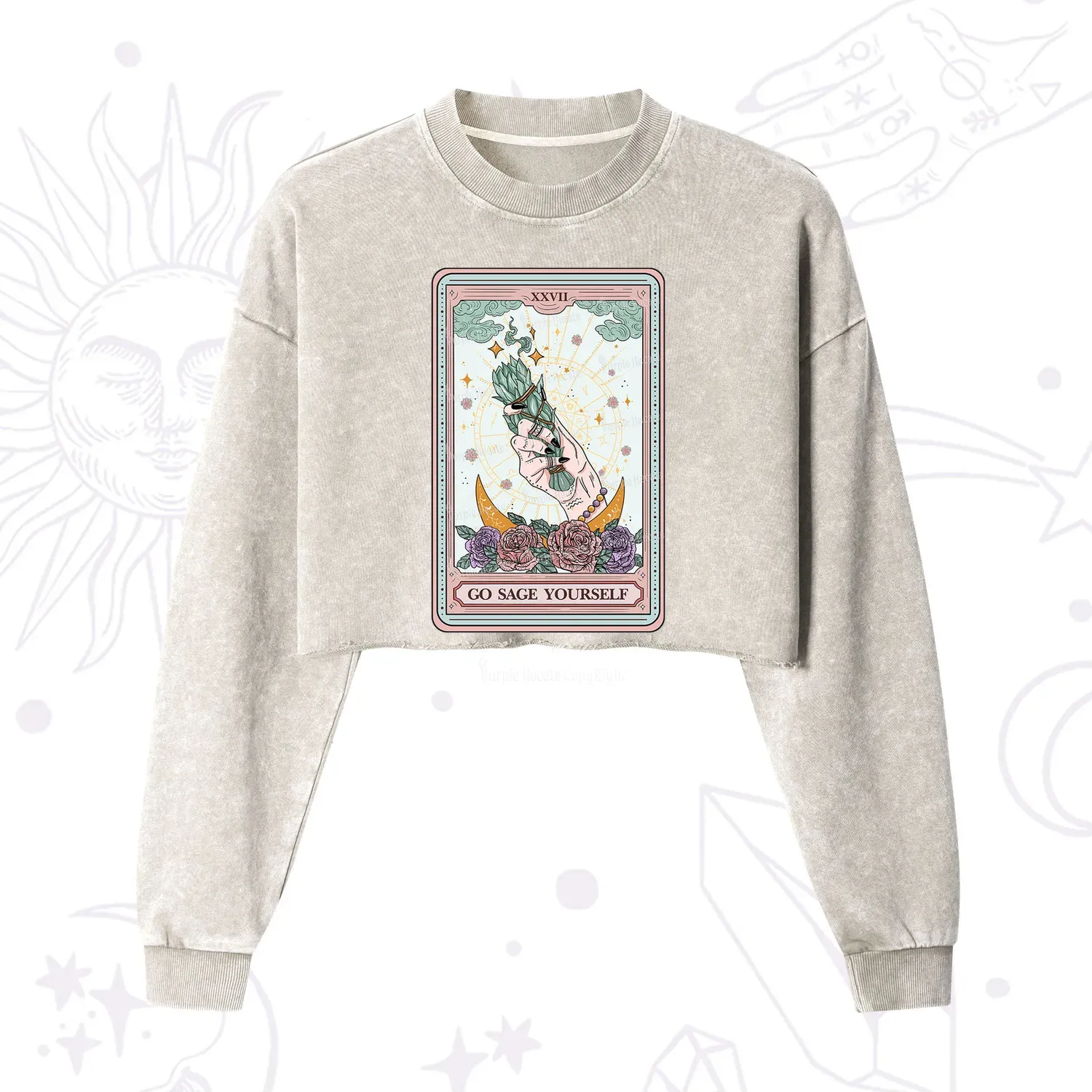 Purplehecate The Go Sage Yourself Tarot Cropped Washed Sweatshirt