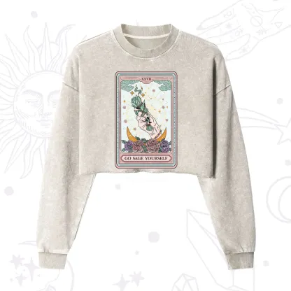 Purplehecate The Go Sage Yourself Tarot Cropped Washed Sweatshirt