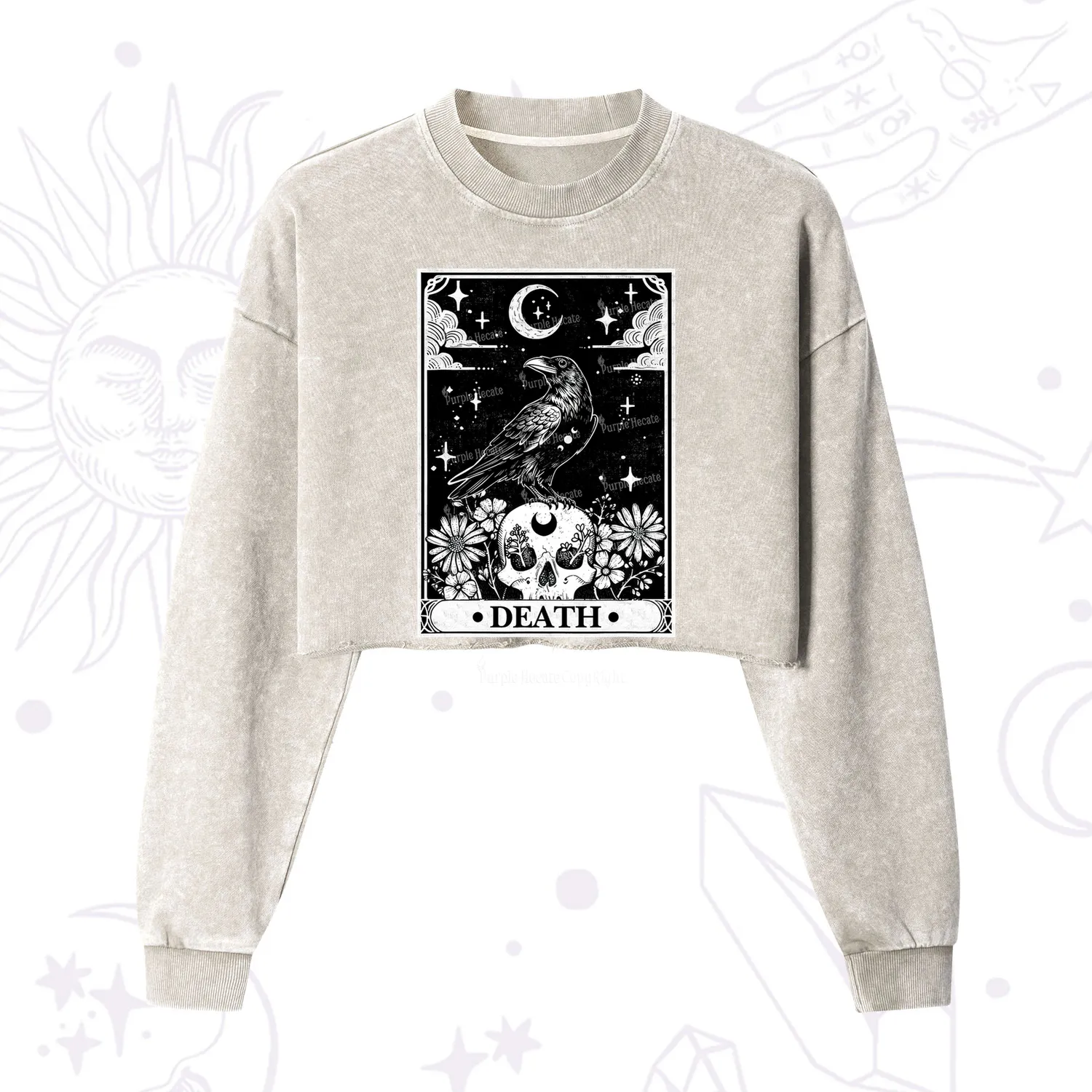 Purplehecate The Crow Death Tarot Cropped Washed Sweatshirt