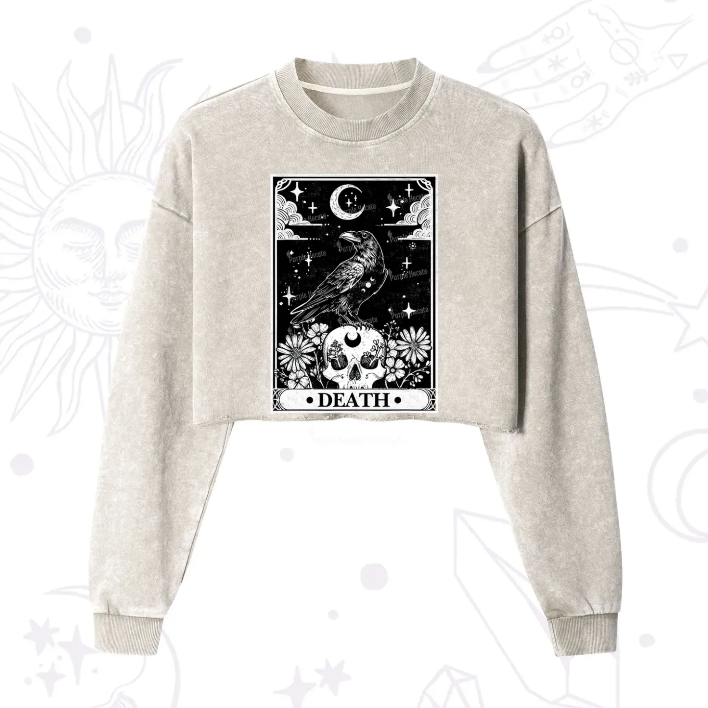 Purplehecate The Crow Death Tarot Cropped Washed Sweatshirt
