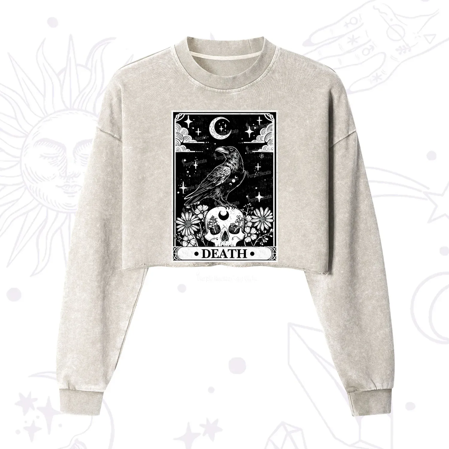 Purplehecate The Crow Death Tarot Cropped Washed Sweatshirt