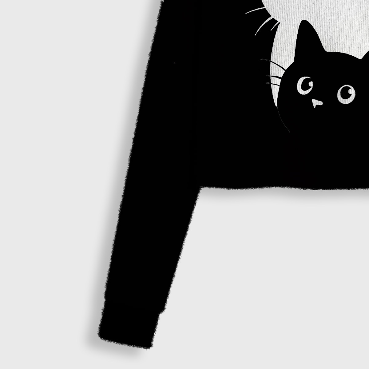 Purplehecate Curious Cats Crop Fuzzy Ugly Sweatshirt