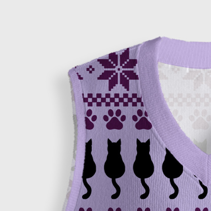 Purplehecate Midnight Pawprints Black Cat Ugly Sweater Vest