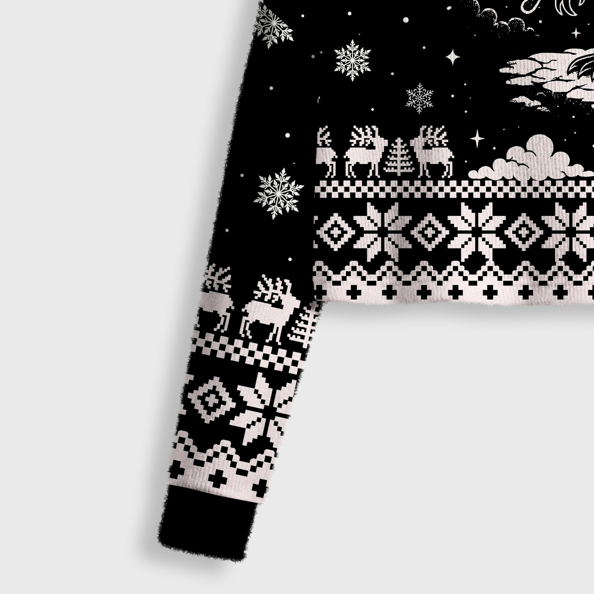 Purplehecate Dark Moth Crop Fuzzy Ugly Sweatshirt