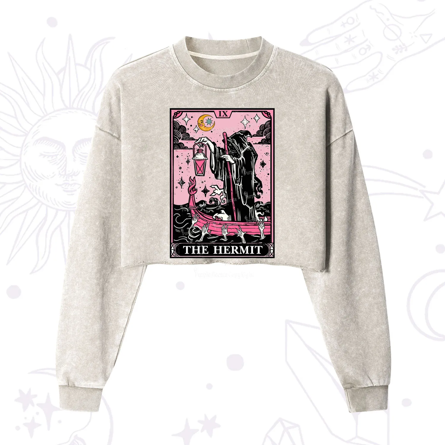 Purplehecate The Hermit Tarot Card Cropped Washed Sweatshirt