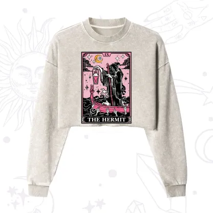 Purplehecate The Hermit Tarot Card Cropped Washed Sweatshirt