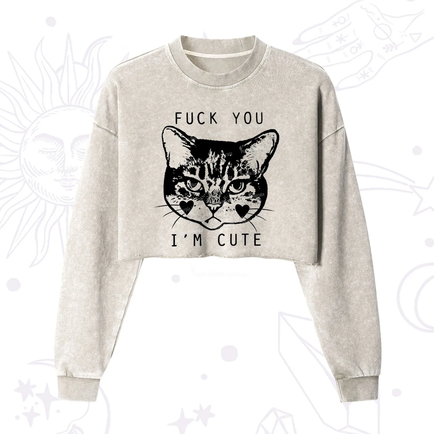 Purplehecate Fuck You I'm Cute Cropped Washed Sweatshirt