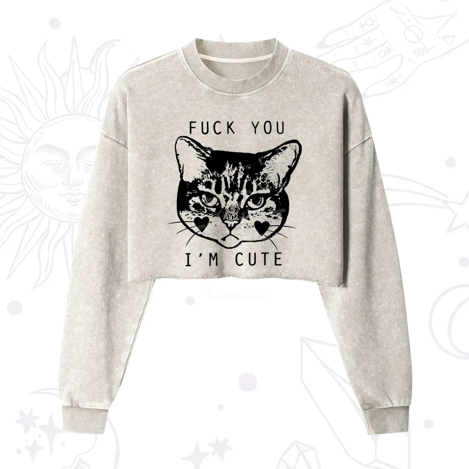 Purplehecate Fuck You I'm Cute Cropped Washed Sweatshirt