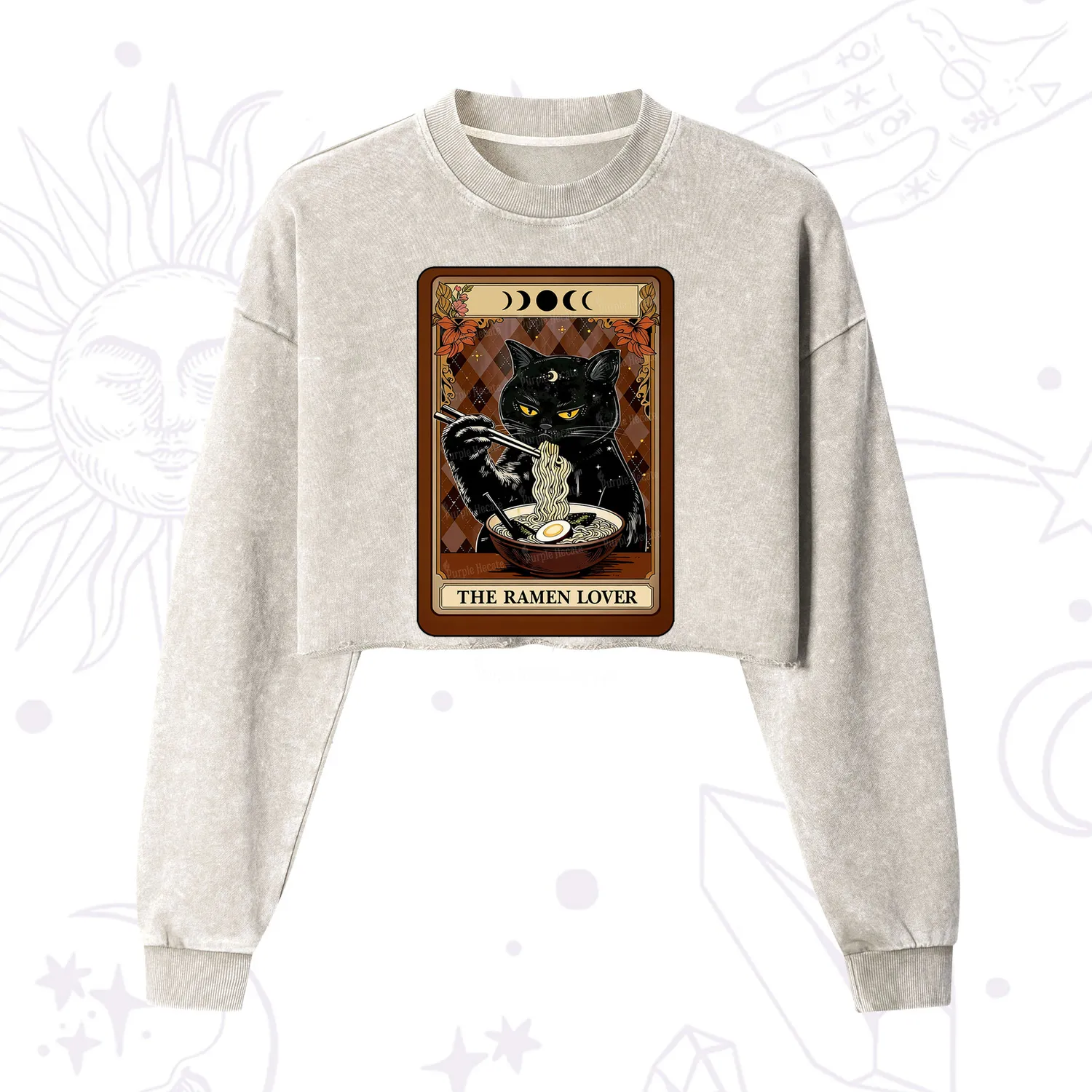 Purplehecate The Ramen Lover Tarot Cropped Washed Sweatshirt