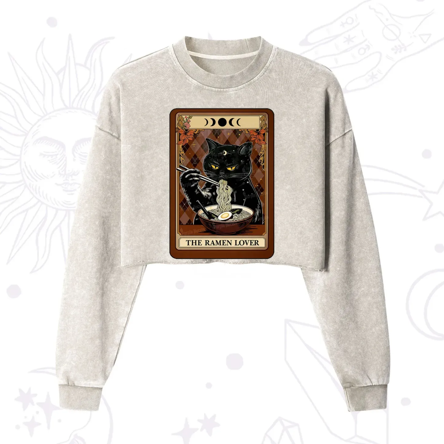 Purplehecate The Ramen Lover Tarot Cropped Washed Sweatshirt