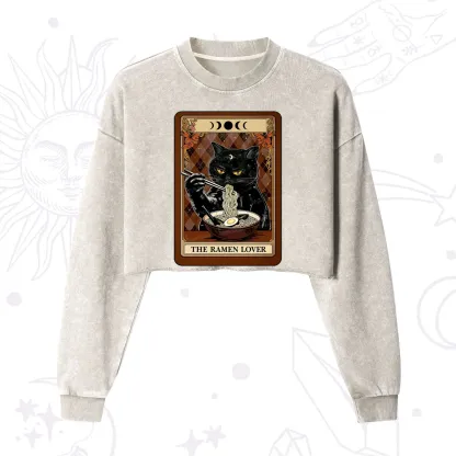 Purplehecate The Ramen Lover Tarot Cropped Washed Sweatshirt