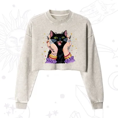 Purplehecate Feral Cat Magic Cropped Washed Sweatshirt
