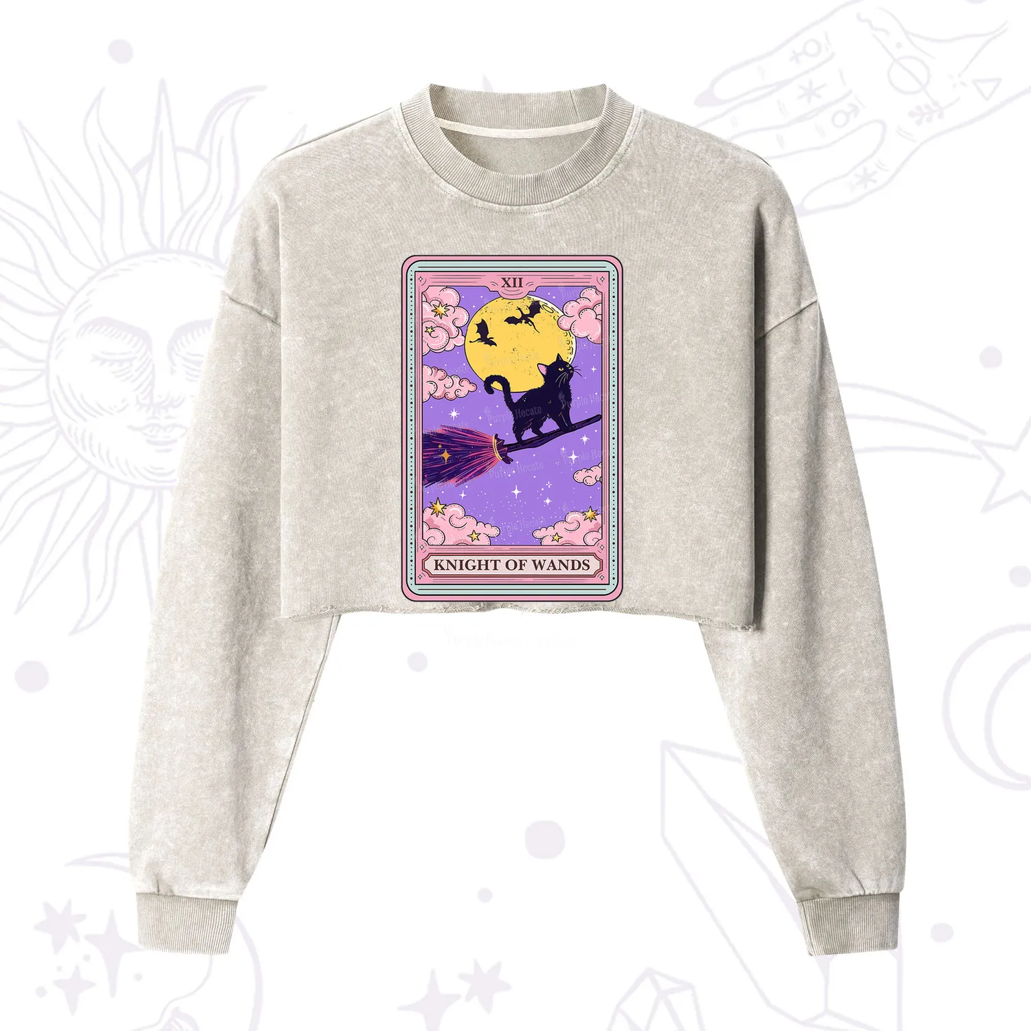 Purplehecate The Knight of Wands Tarot Cropped Washed Sweatshirt
