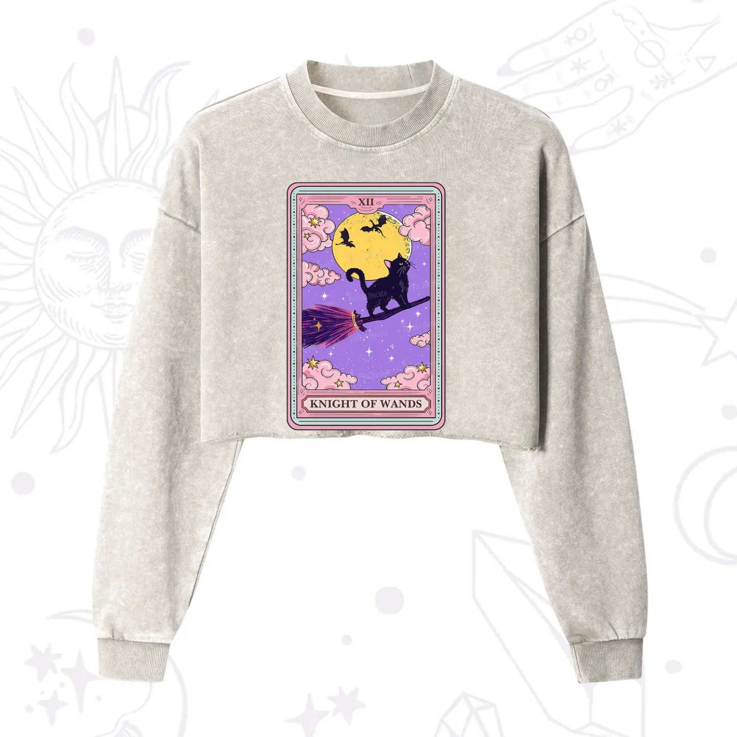 Purplehecate The Knight of Wands Tarot Cropped Washed Sweatshirt