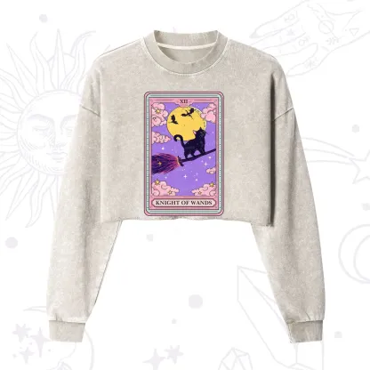 Purplehecate The Knight of Wands Tarot Cropped Washed Sweatshirt