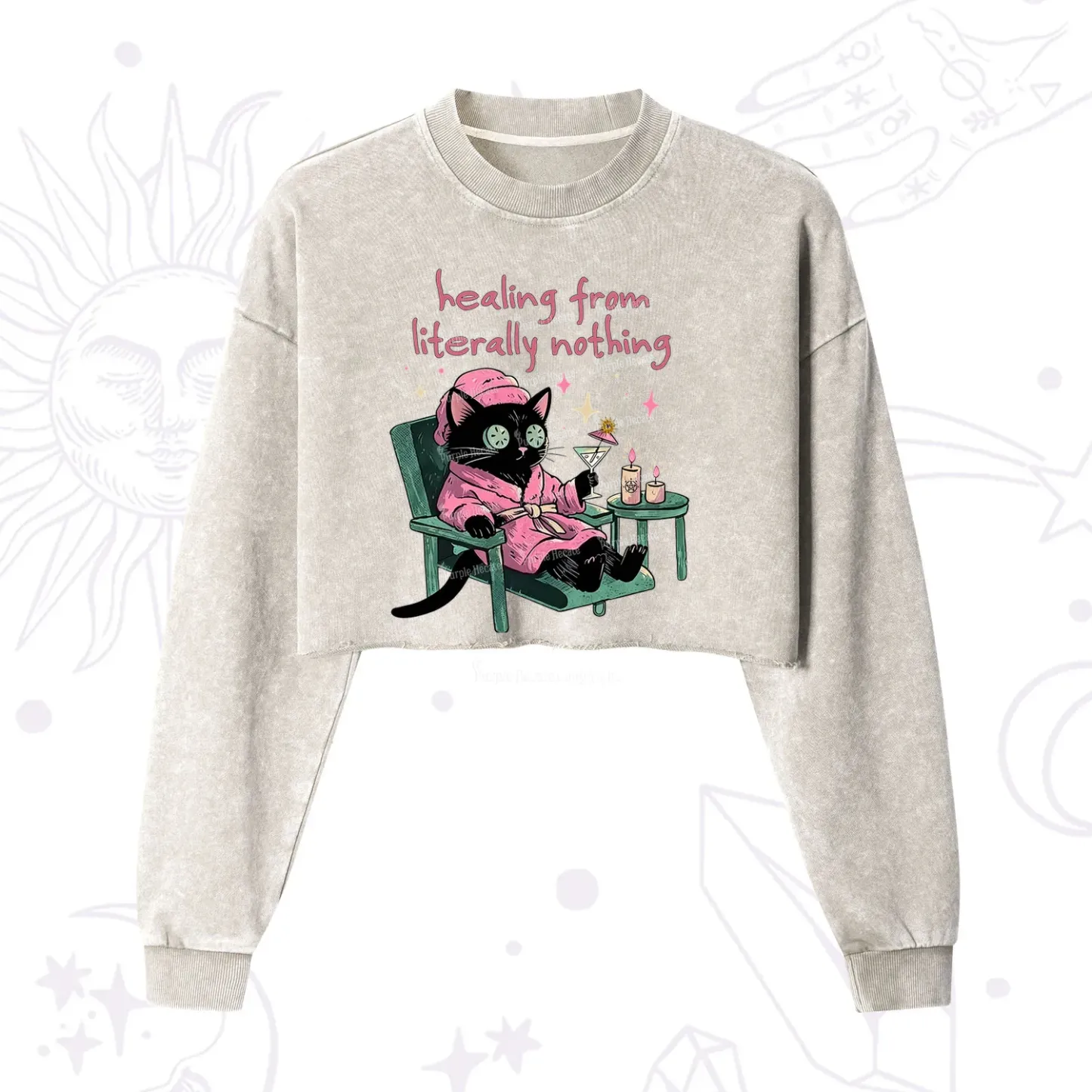 Purplehecate Healing From Literally Nothing Cropped Washed Sweatshirt