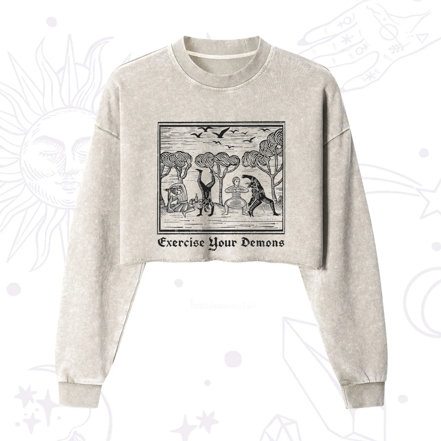 Purplehecate Exercise Your Demons Cropped Washed Sweatshirt