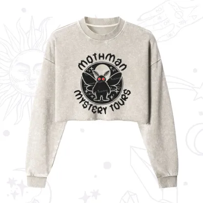 Purplehecate Mothman Mystery Tours Cropped Washed Sweatshirt
