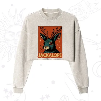Purplehecate Funny Jackalope Cropped Washed Sweatshirt