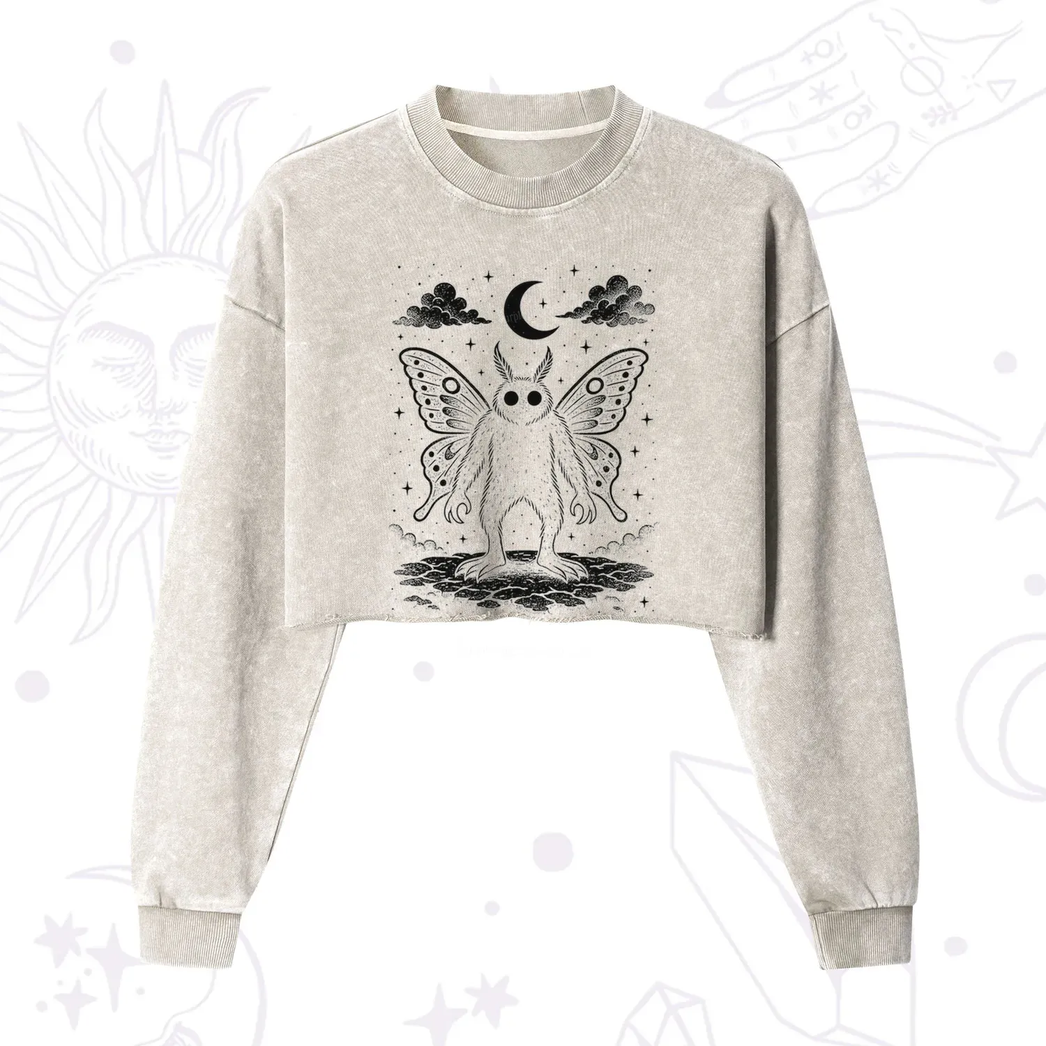 Purplehecate Celestial Cryptid Mothman Cropped Washed Sweatshirt