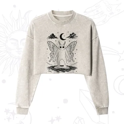 Purplehecate Celestial Cryptid Mothman Cropped Washed Sweatshirt