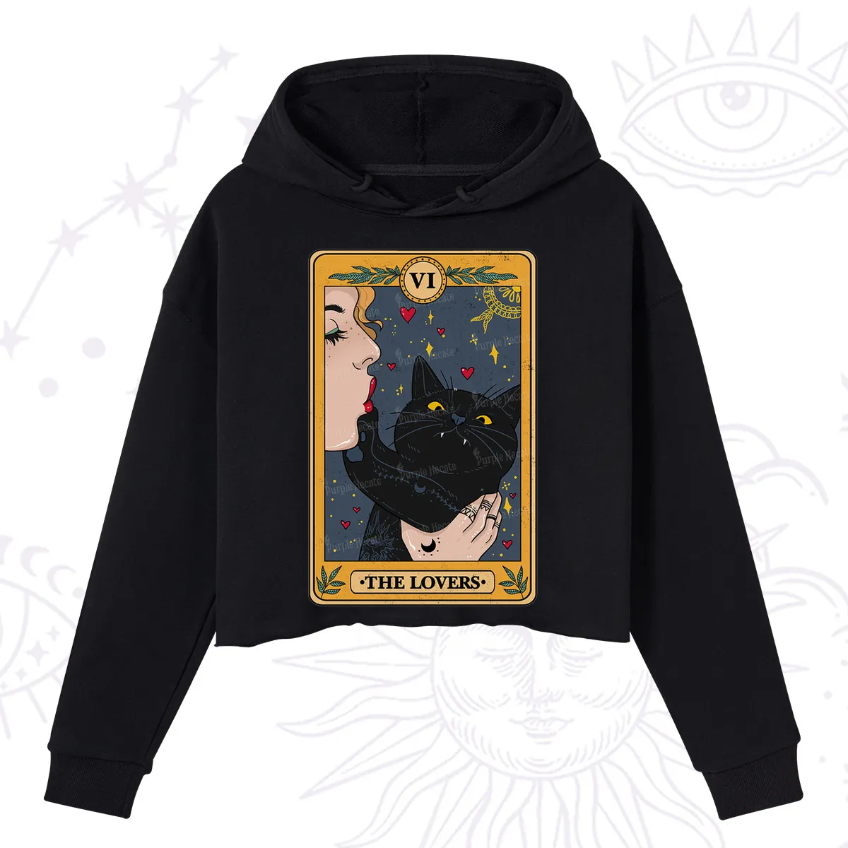 Purplehecate The Lovers Cat Tarot Crop Hoodie