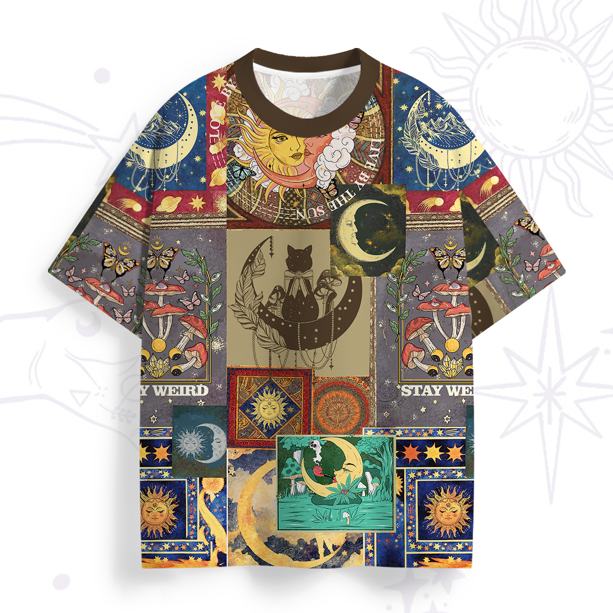 Purplehecate Starry Moon Patchwork for Cosmic Lovers All Over Print T-Shirt