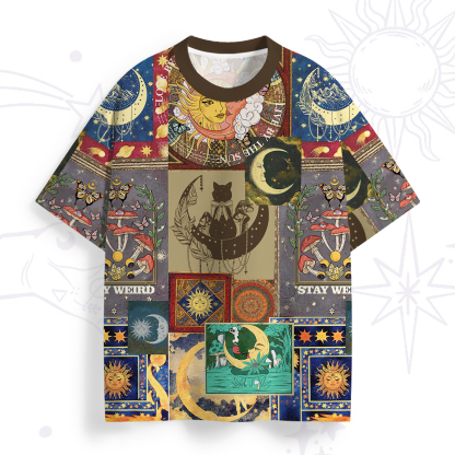 Purplehecate Starry Moon Patchwork for Cosmic Lovers All Over Print T-Shirt