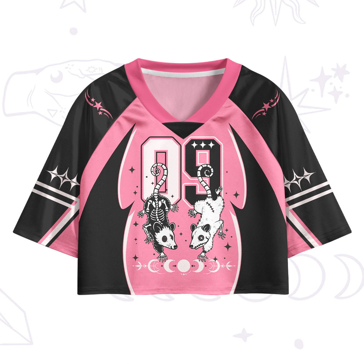 Purplehecate Moonlit Skeleton Rats Crop Jersey Top