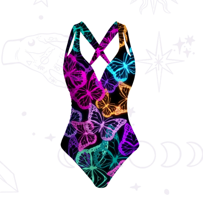 Purplehecate Neon Mystic Butterflies One-Piece Swimsuit