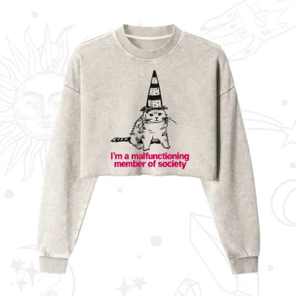 Purplehecate Social Anxiety Cat Cropped Washed Sweatshirt