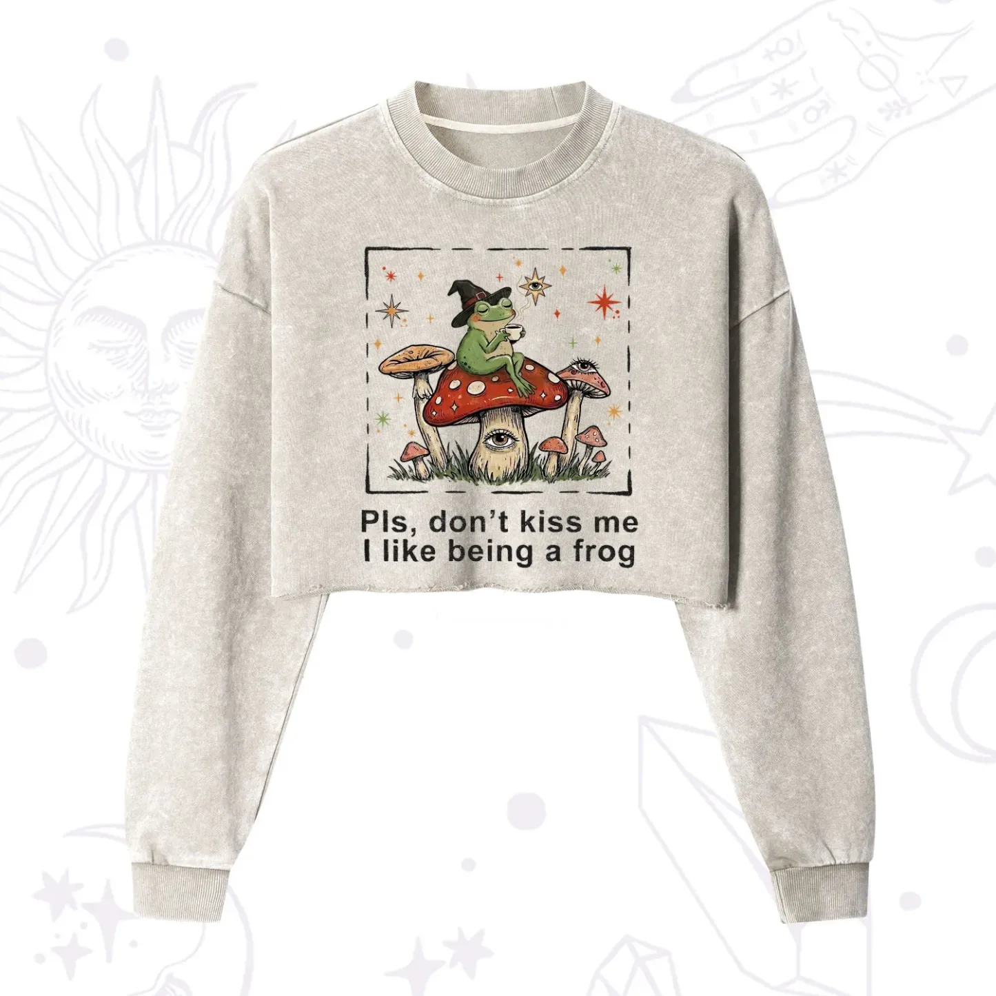 Purplehecate Please Don't Kiss Me I like Being A Frog Cropped Washed Sweatshirt