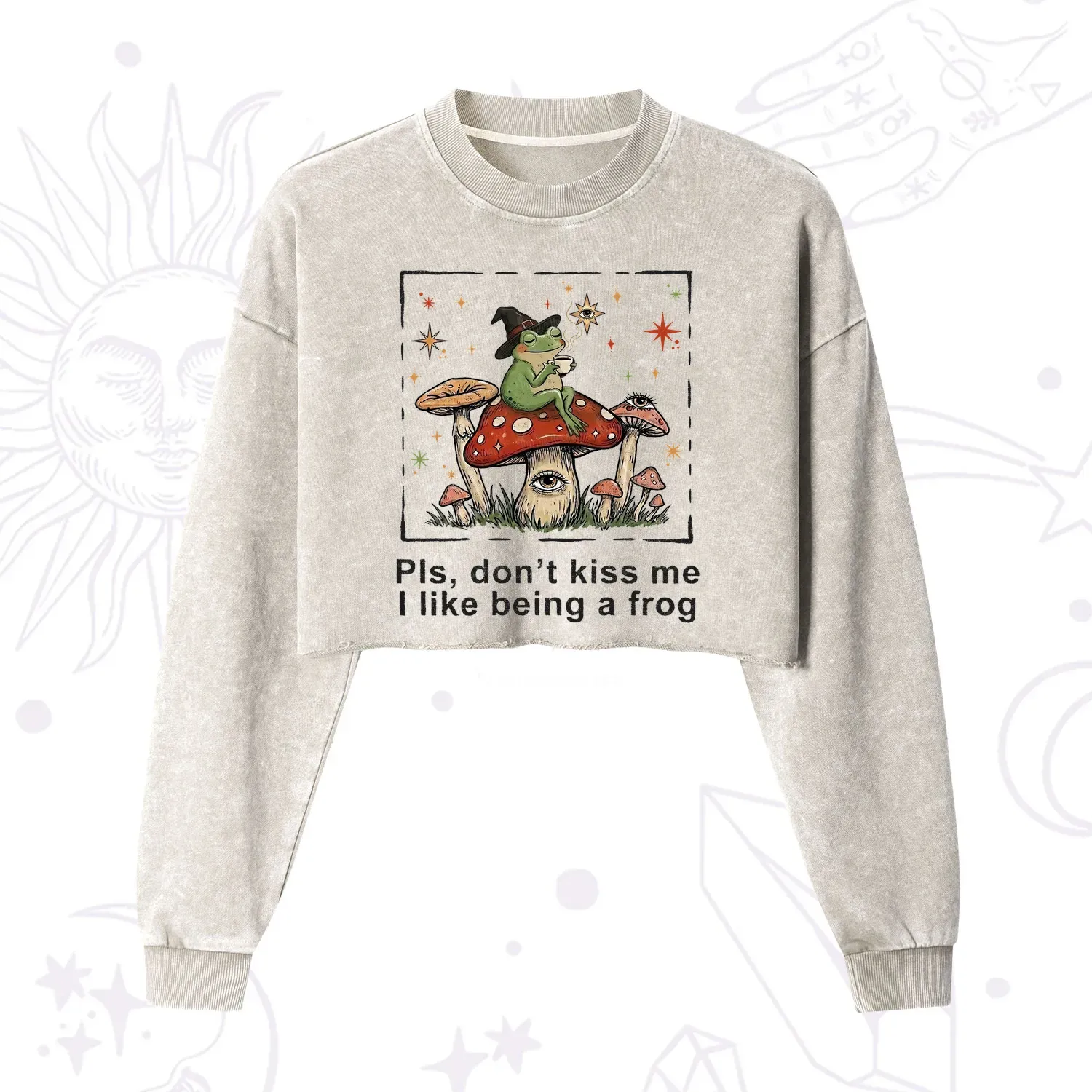 Purplehecate Please Don't Kiss Me I like Being A Frog Cropped Washed Sweatshirt